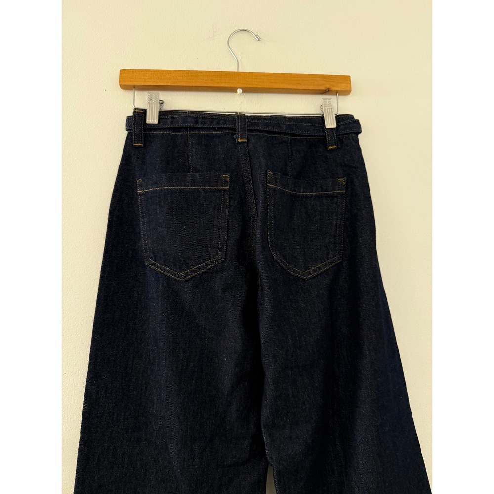 NWT Zara Wide Leg High Waisted Dark Wash Jeans with Belt Size 2 Streetwear - Picture 5 of 7